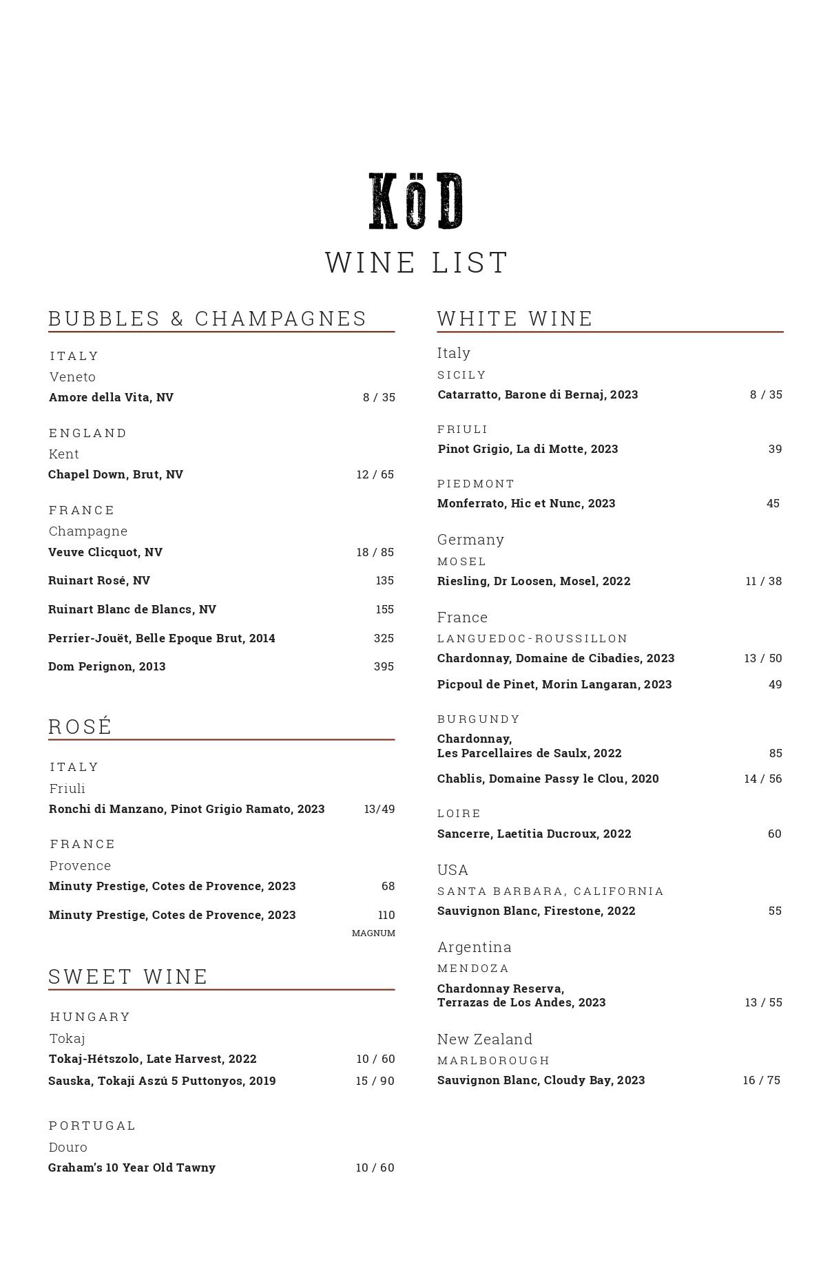 Wine Menu Page 1