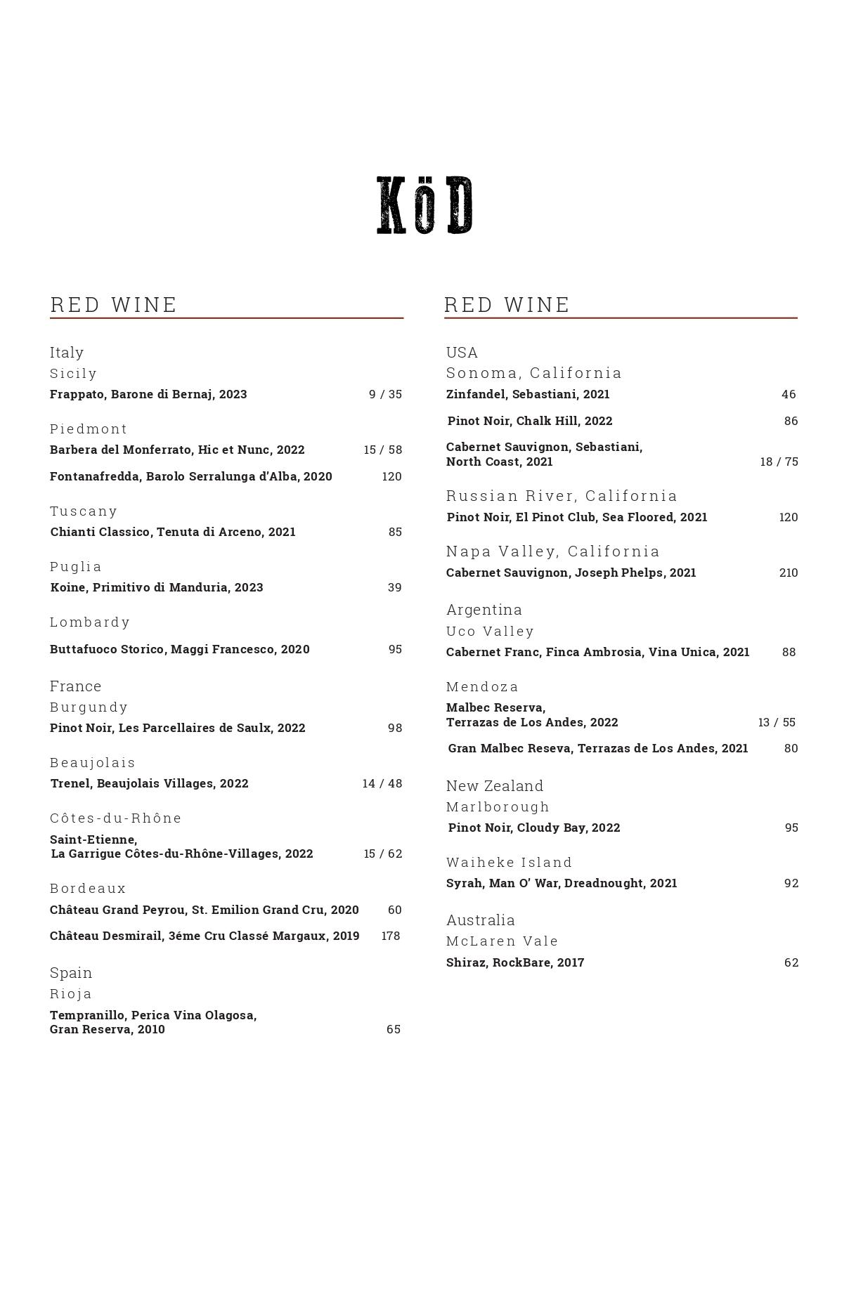 Wine Menu Page 2
